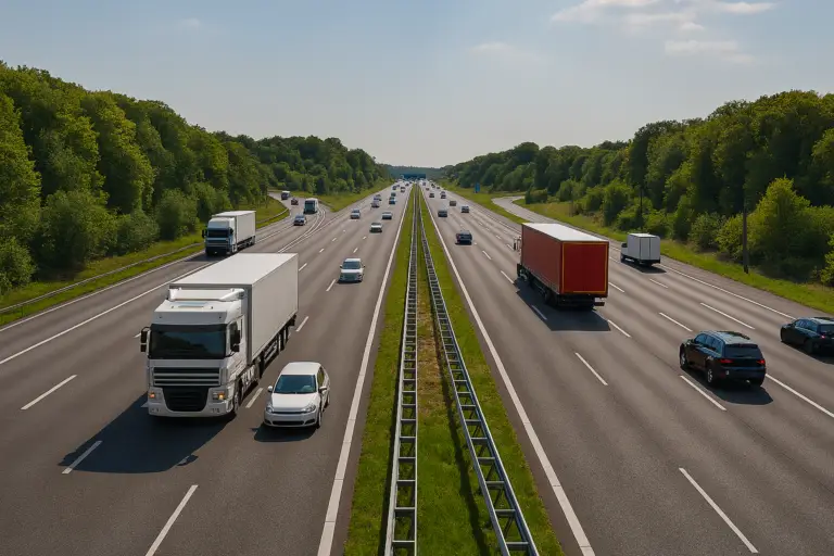 Vrachtwagens op de snelweg